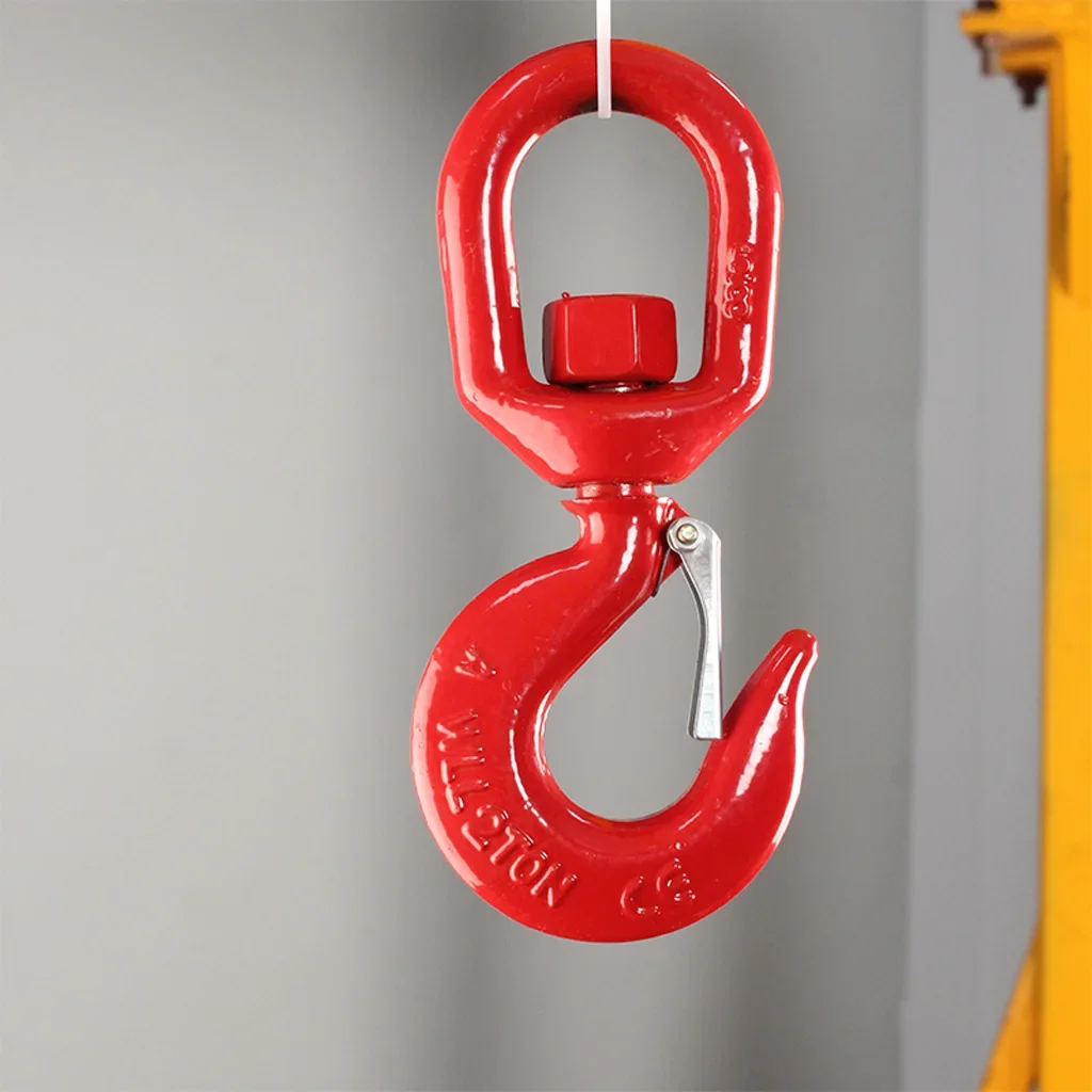 Swivel Hook 1/2/3/5Ton Alloy Steel Chain Hook Safety Hook with Tongue 360° Swivel Safety Lock for Sling Rigging Crane