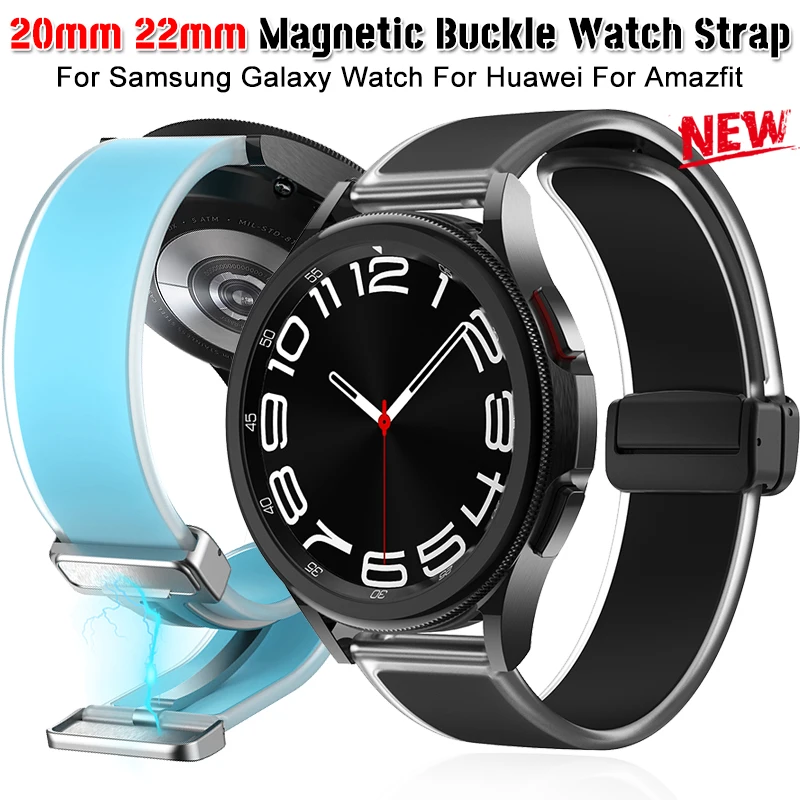 Correa de silicona para Samsung Galaxy Watch6/5/4, 20, 22mm, 40, 44mm, Classic, 42, 46mm, pulsera con hebilla magnética para Huawei WatchGT3 2