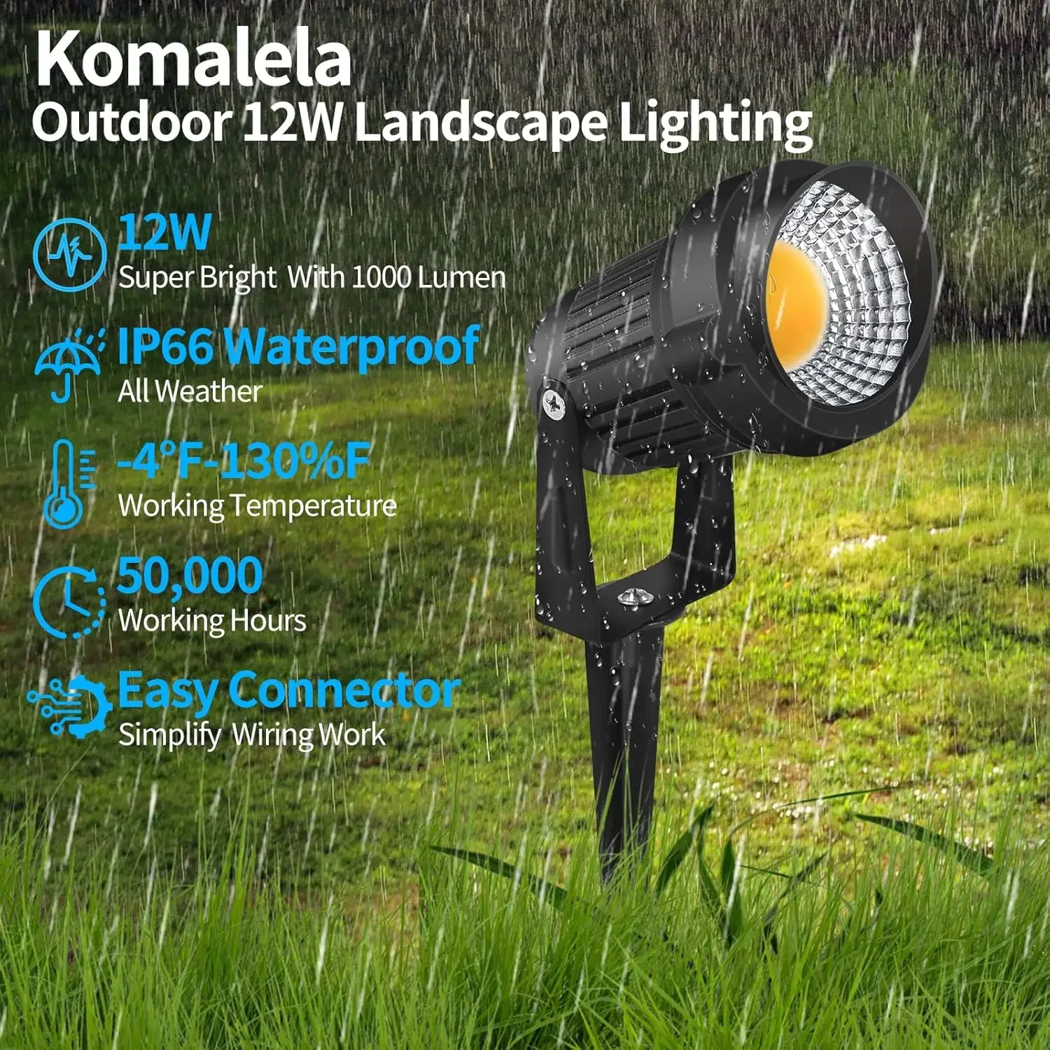 

10W LED Low Voltage Landscape Lights 12V DC Waterproof Outdoor Spotlights IP65 Garden Lights with Spike Stands for Tree Yard Lig