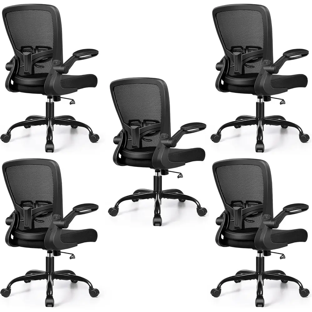 

Ergonomic Adjustable Height Swivel Office Chair with Lumbar Support and Flip-up Armrests, Pack of 5 (Black)