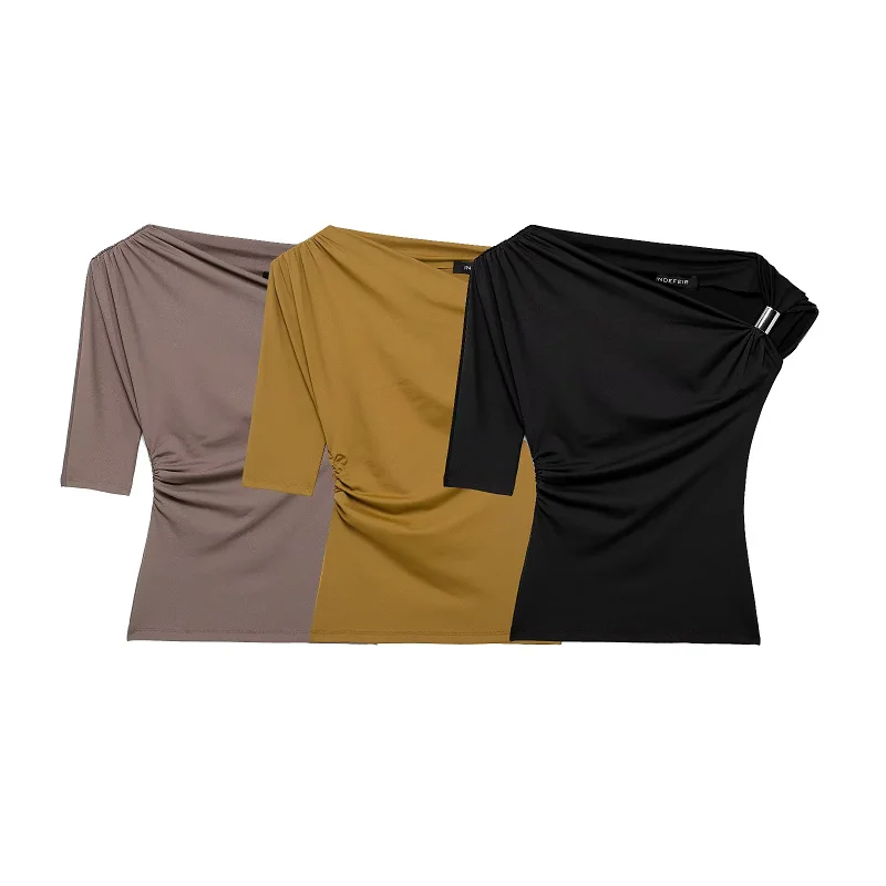 ONKOGENE Damen Y2k Elegante kurze Tops 2025, Frühling, kurzärmelig, abgeschnitten, Yops, modisch, lässig, sexy, Khaki, Schwarz, Gelb, Tops für Damen