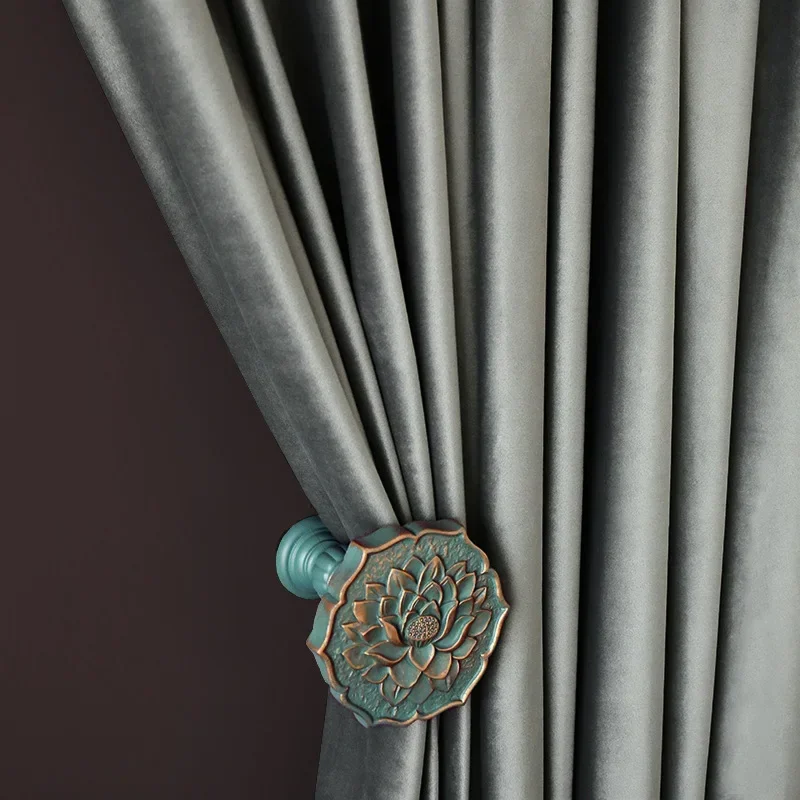 European Simplicity Warm and Cold Proof Curtains for Living Room Bedroom Dining Room Blackish Green Velvet Blackout Curtains