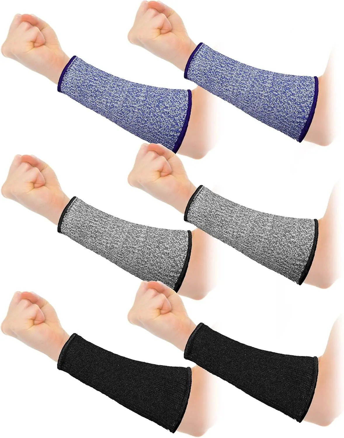 

Level 5 Cut Resistant Arm Sleeves 3 Pairs Forearm Protectors for Thin Skin Bruising Black Blue Grey 7.9 Inch