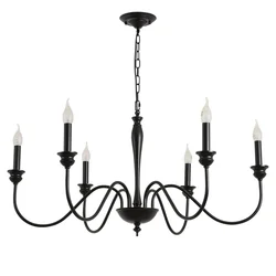 American Rustic Classic LED Iron Chandelier Hanging Light Fixture 6 Candle Pendant Lamp for Kitchen Dining Hotel Loft Bar Home