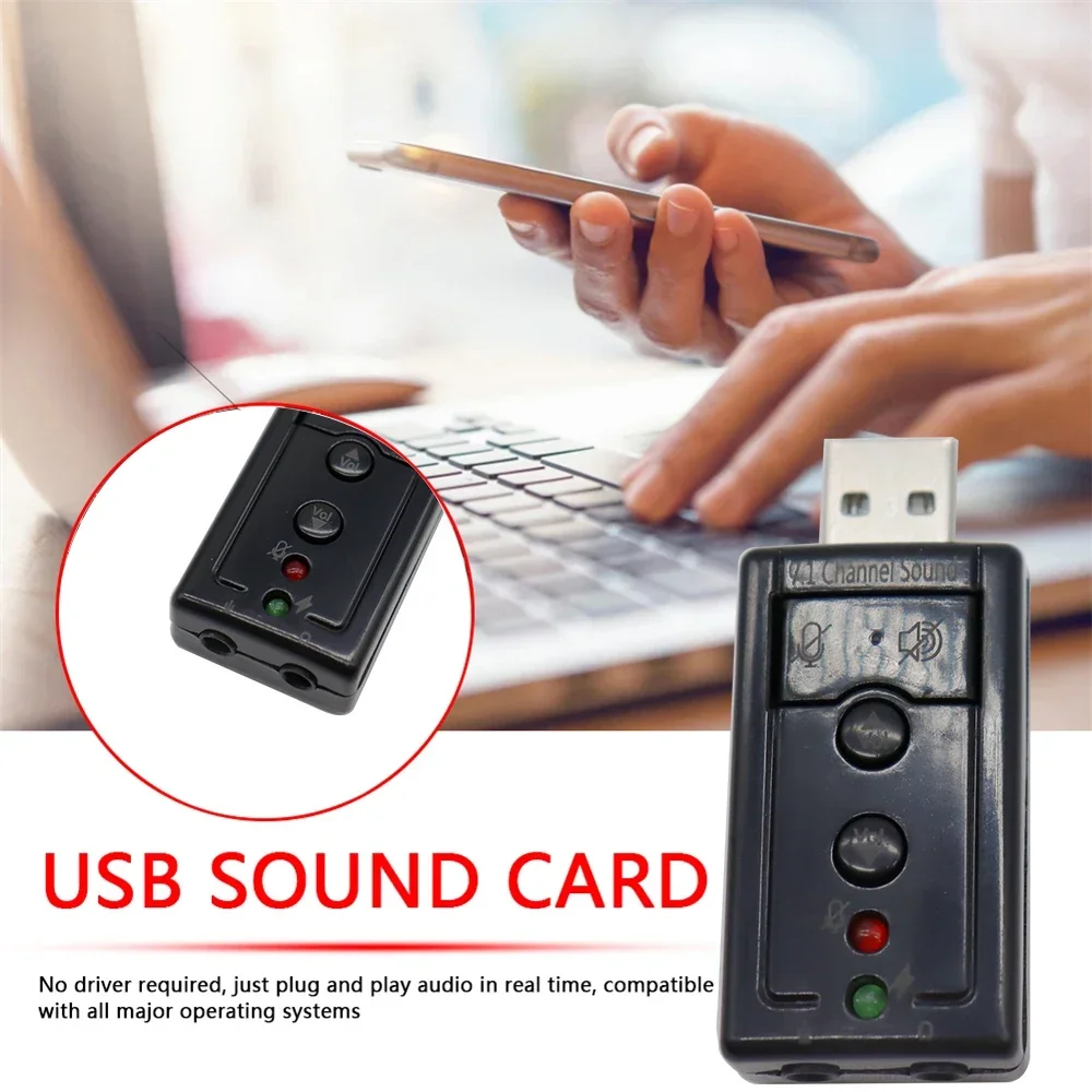 Virtual 7.1 Channel Sound Card External USB 2.0 Audio Mic Speaker Adapter Microphone Stereo 3.5mm Jack Headset Sound Card