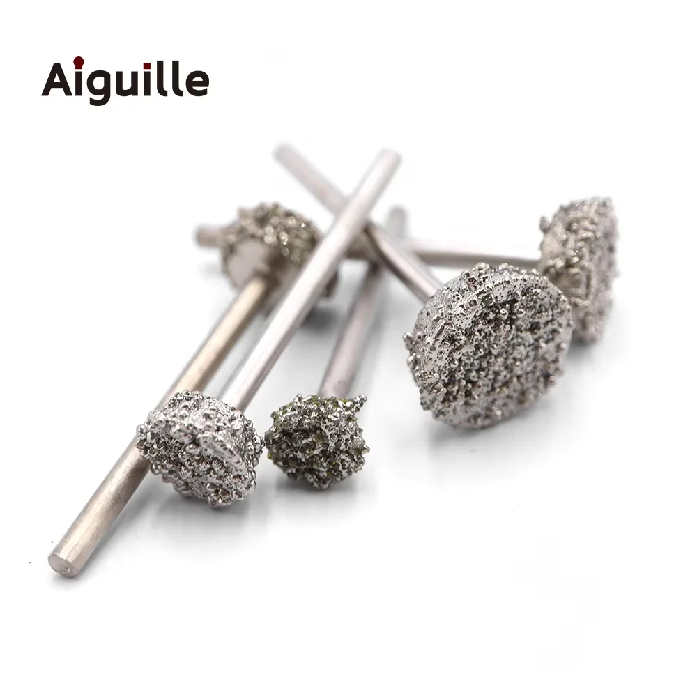 Aiguille 50pcs Diamond Grinding Head Coarse Sand T-shaped Grinding Head  36# 3mm shank for Rough Jade Shaping and Edging