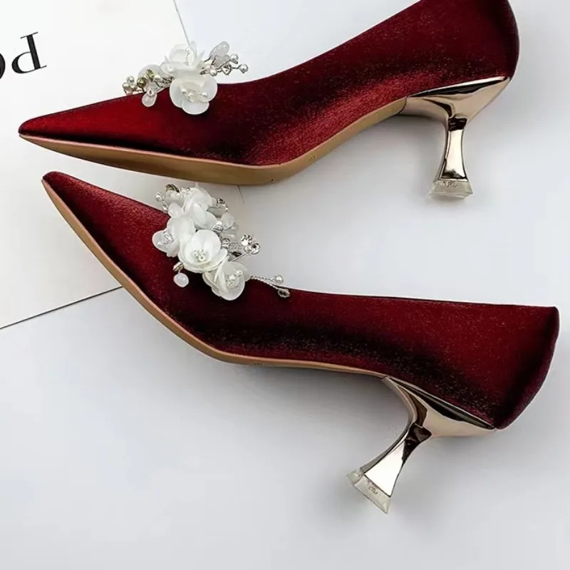 Thin Heels Pointed Toe Pumps Wedding Sexy 2024 Fashion Ladies Shoes Low Heel Slip-On Shallow Solid Pumps Tacones Altos De Mujer