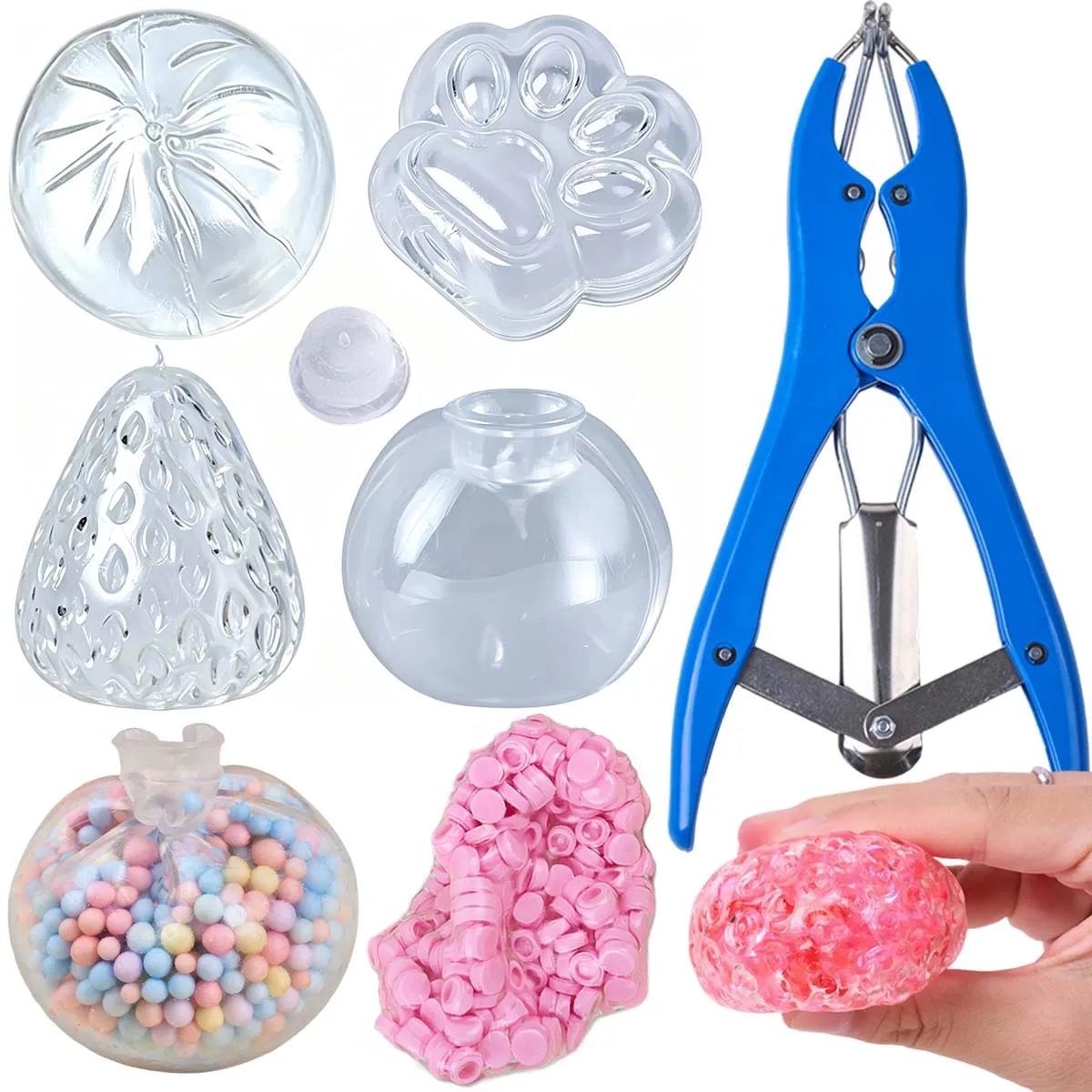 4 Stück transparente TPR-Leerball-Haut-Set, Buns, Pfoten, Erdbeeren, runde, nachfüllbare, leere Haut, DIY-Stress-Squeeze-Fidget-Spielzeug-Bastelartikel für Erwachsene