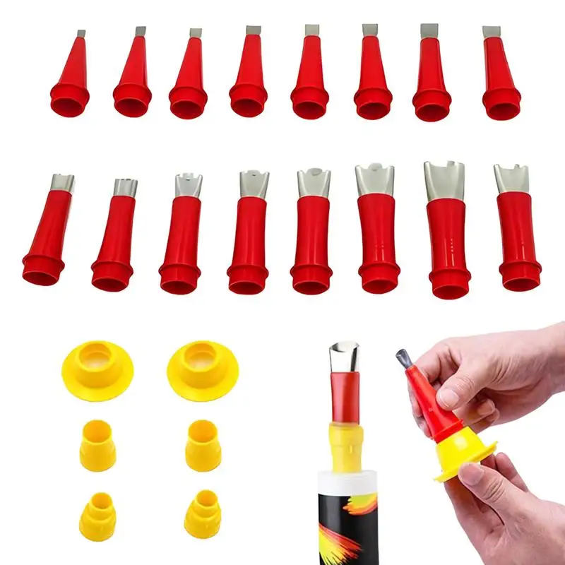 Caulking Nozzle Applicator 22PCS Stainless Steel Rubber Nozzle Tool With Base Reusable 45-Degree Small Tool Kit Caulk Extension