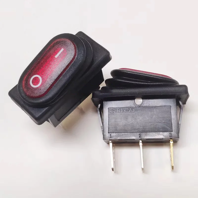 1pcs/lot Waterproof boat-shaped switch R13-70B8 three-pronged two-speed red light switch 10A 11*30