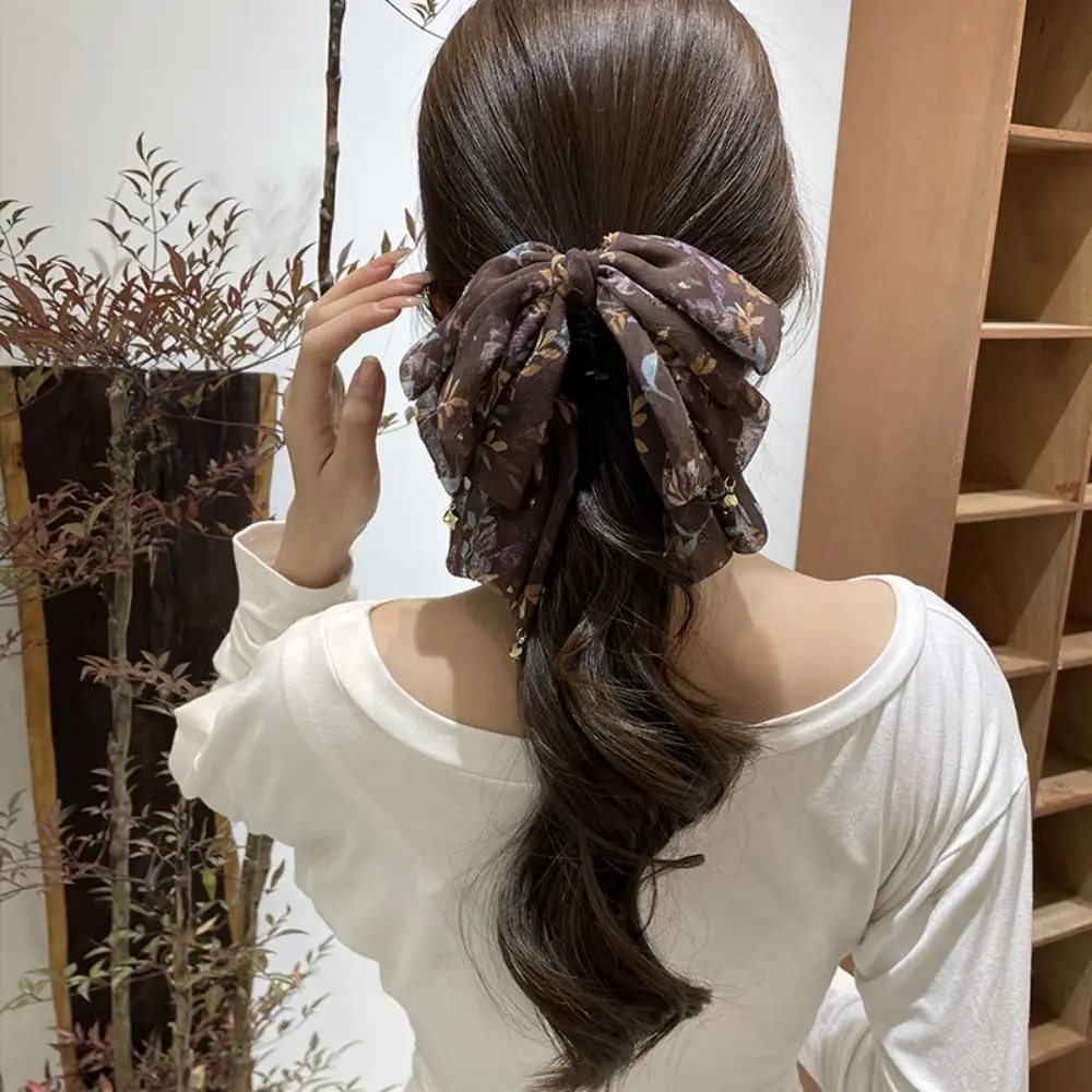 

Модный шифоновый коготь для волос во французском стиле, большой цветочный бант, заколка в виде акулы, элегантная милая женская заколка для волос на каждый день