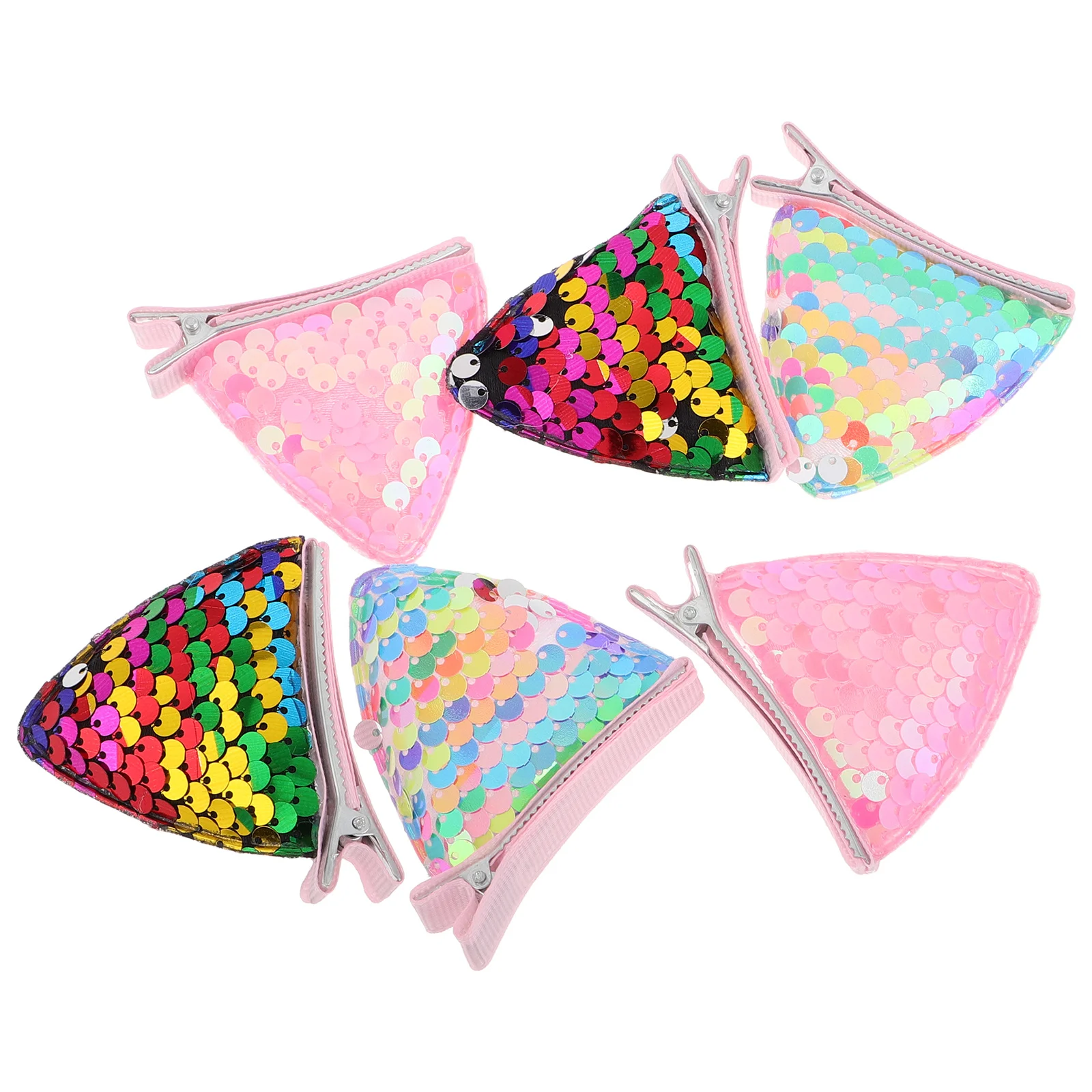 

6Pcs Cat Ears Hair Clips Sparkly Sequins Duckbill Hairpins for Toddler Girls Baby Hair Accessories in Light Pink Dark Colors
