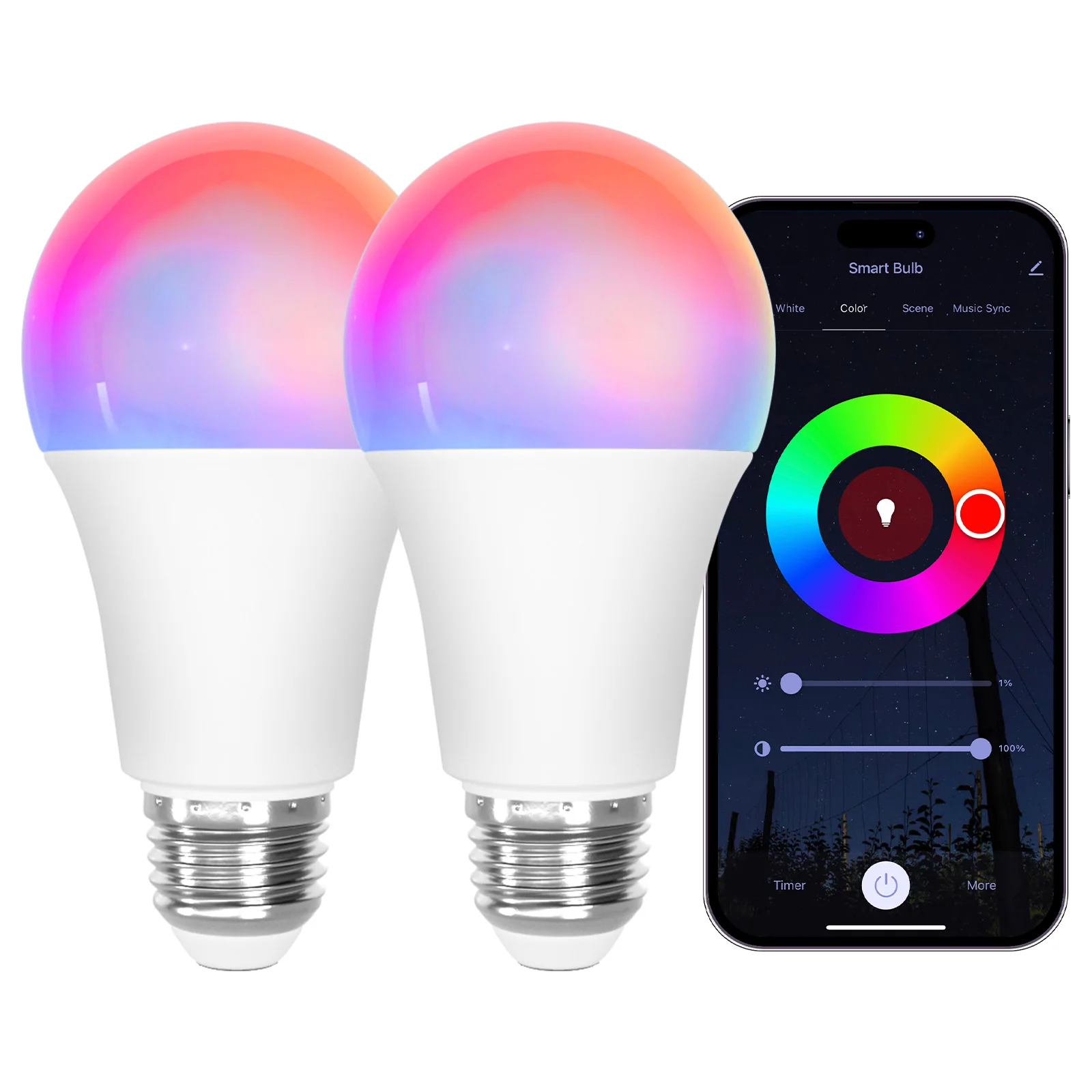 

Smart Light Bulb 110V 220V 9W E26 WiFi BLE Work with Alexa Google Home Compatible LED Light Bulb RGBCW 2700-6500K Color Changing