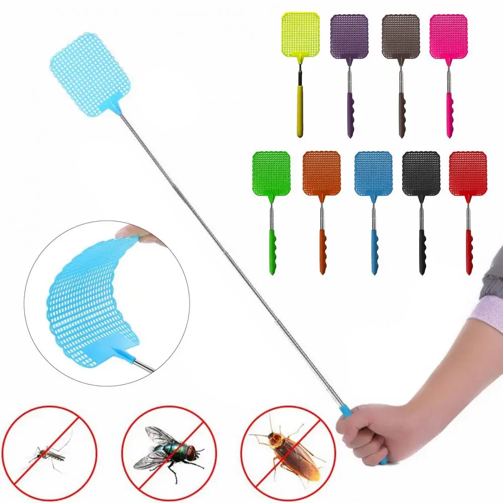 Extendable Fly Swatter Stainless Steel Telescopic Handle Insect Swatter Portable Mosquito Control Swatter for Insects Indoor Out