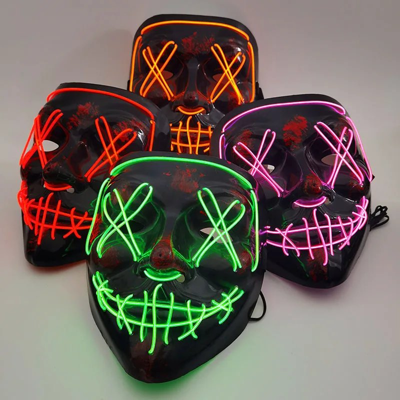 Wireless Halloween Neon Mask LED Dual Color Glowing Masquerade Carnival Mask Light Luminous In The Dark Cosplay Costume