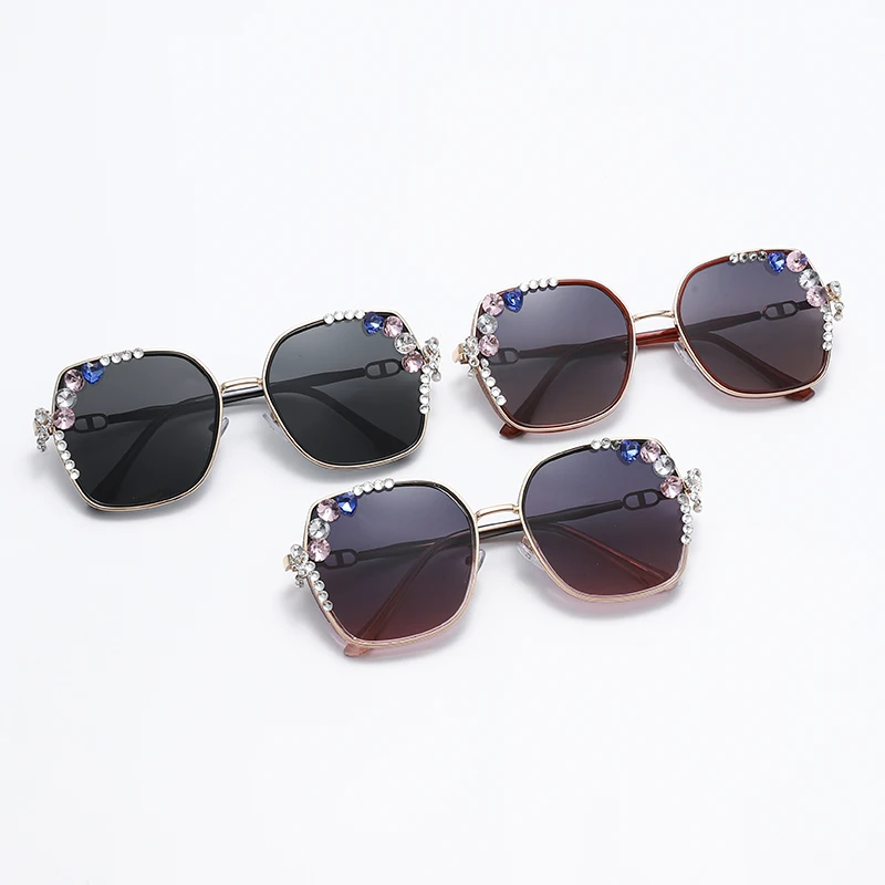 1 قطعة نظارات الموضة الماسية النظارات النسائية وجه جديد نحيف كريستال بدون شفة النظارات الشمسية.