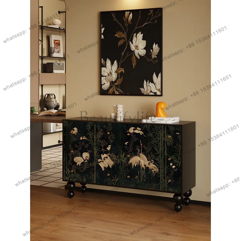 Hand-painted, antique solid wood French storage cabinet in the side cabinet