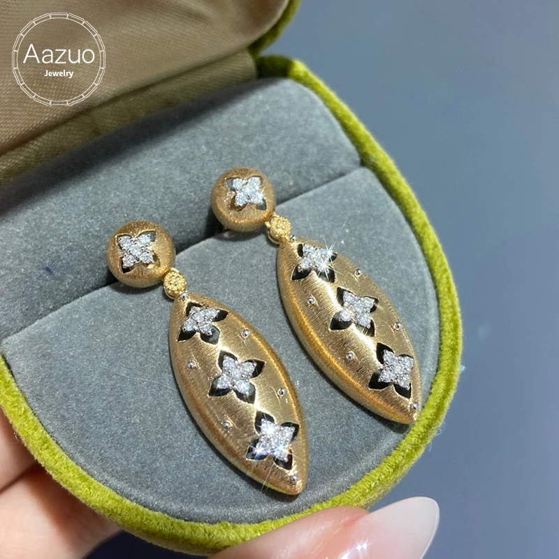 Aazuo-pendientes largos grandes de lujo para mujer, joyería fina de 18K, oro amarillo sólido, diamante Real de 0,4 quilates, regalo para fiesta de compromiso y cena