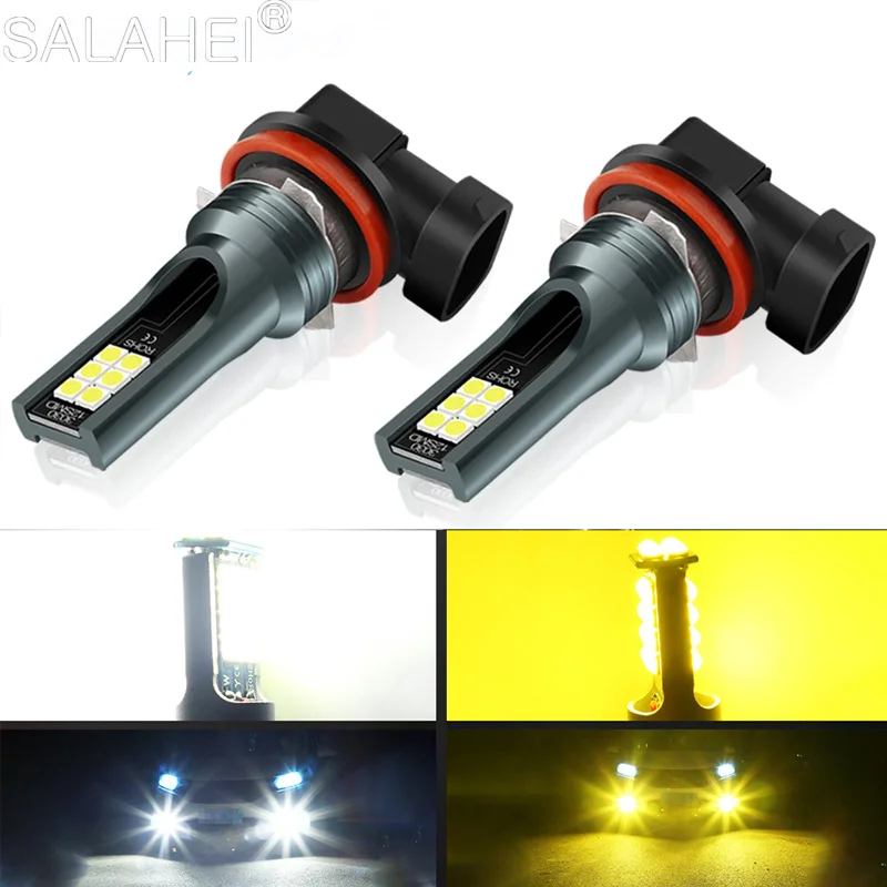 Car LED Dual Colors Fog White Yellow Lamp 2Pcs H11 H8 H7 9006 HB4 881 880 H3 H7 24SMD 3030 Auto Headlight Anti Fog Lighting Bulb