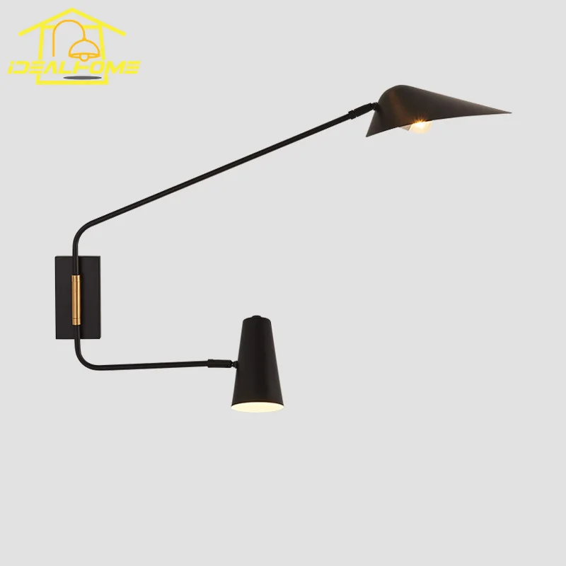 Imagem -03 - Industrial Led Lâmpada de Parede com Braço Oscilante Pólo Longo Parede Cabeça Dupla Sala de Estar Cabeceira Quarto Cobre Preto Branco Ouro E27