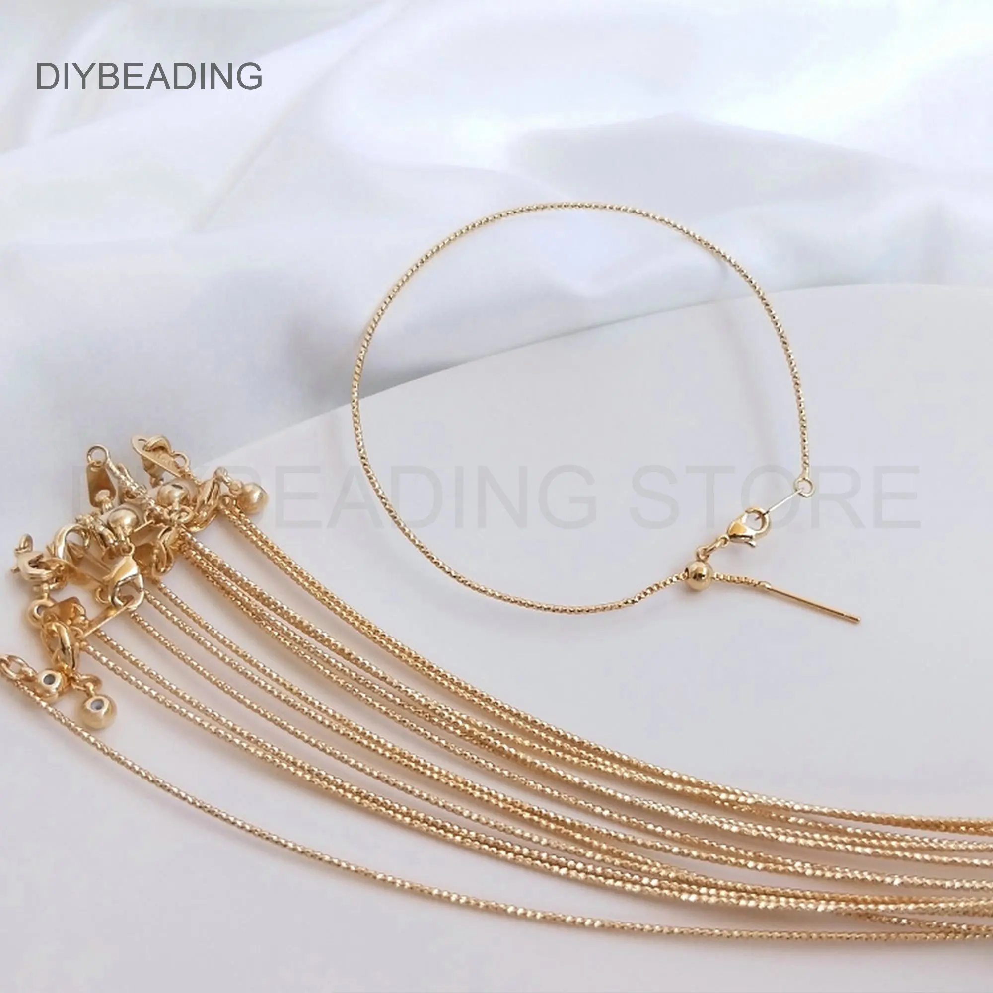 Blank Bracelet Chain for Jewelry Making Supplies 14K Real Gold Plated Brass Twisted Adjustable Chain with Lobster Clasp and Pin