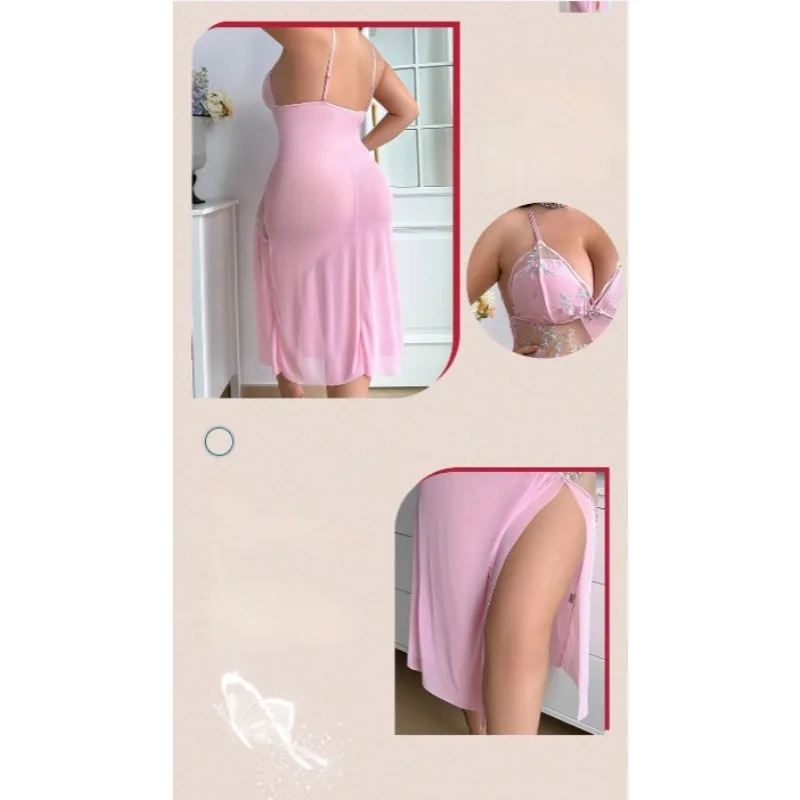 New Nightdress Pure Desire Sexy Hollow Irregular Embroidery  Europe The United States Cross-border Flowers Long Code Nightdress