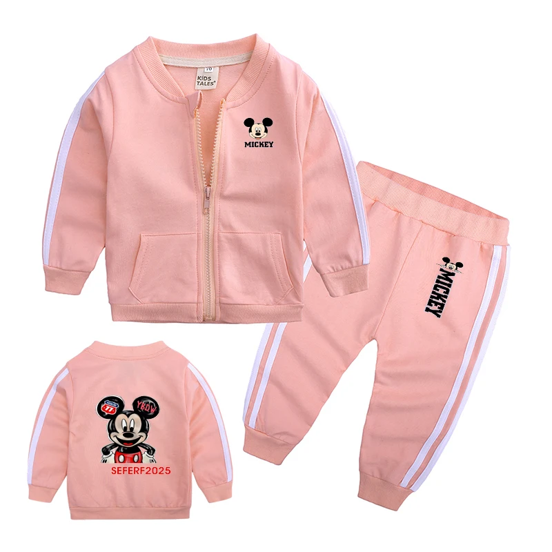 

Весенние спортивные костюмы Disney для малышей, комплект из 2 предметов, верхняя одежда на молнии и штаны для маленьких девочек и мальчиков, модная одежда для новорожденных