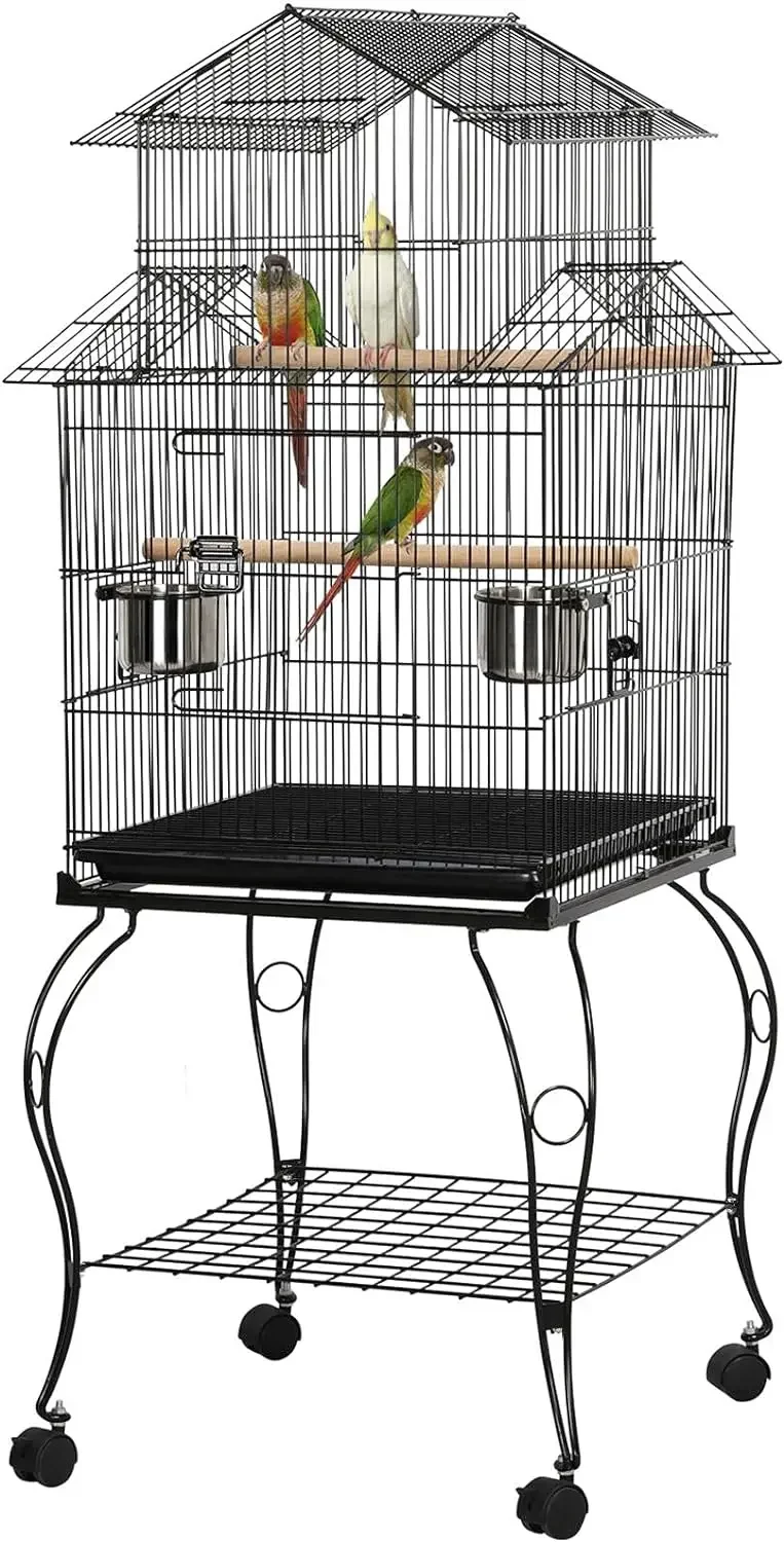 

Budgie Cage 55-inch Rolling Standing Triple Roof Medium Parrot Cage Pet Bird Cage with Detachable Stand for Parakeets