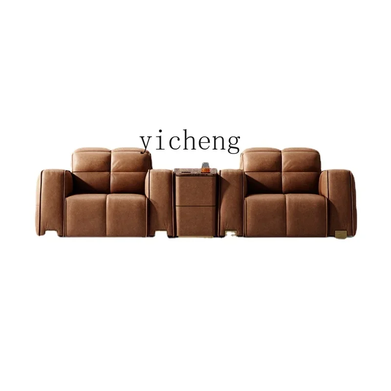 Zk Leather Sofa Luxury Villa Private Theater Electric Sofa Combination Light Luxury Functional Sofa