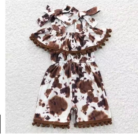 

Baby Girl Jumpsuit Toddler Children Cow Print Floral One-piece Clothing Kids Pants Boots Overalls Romper