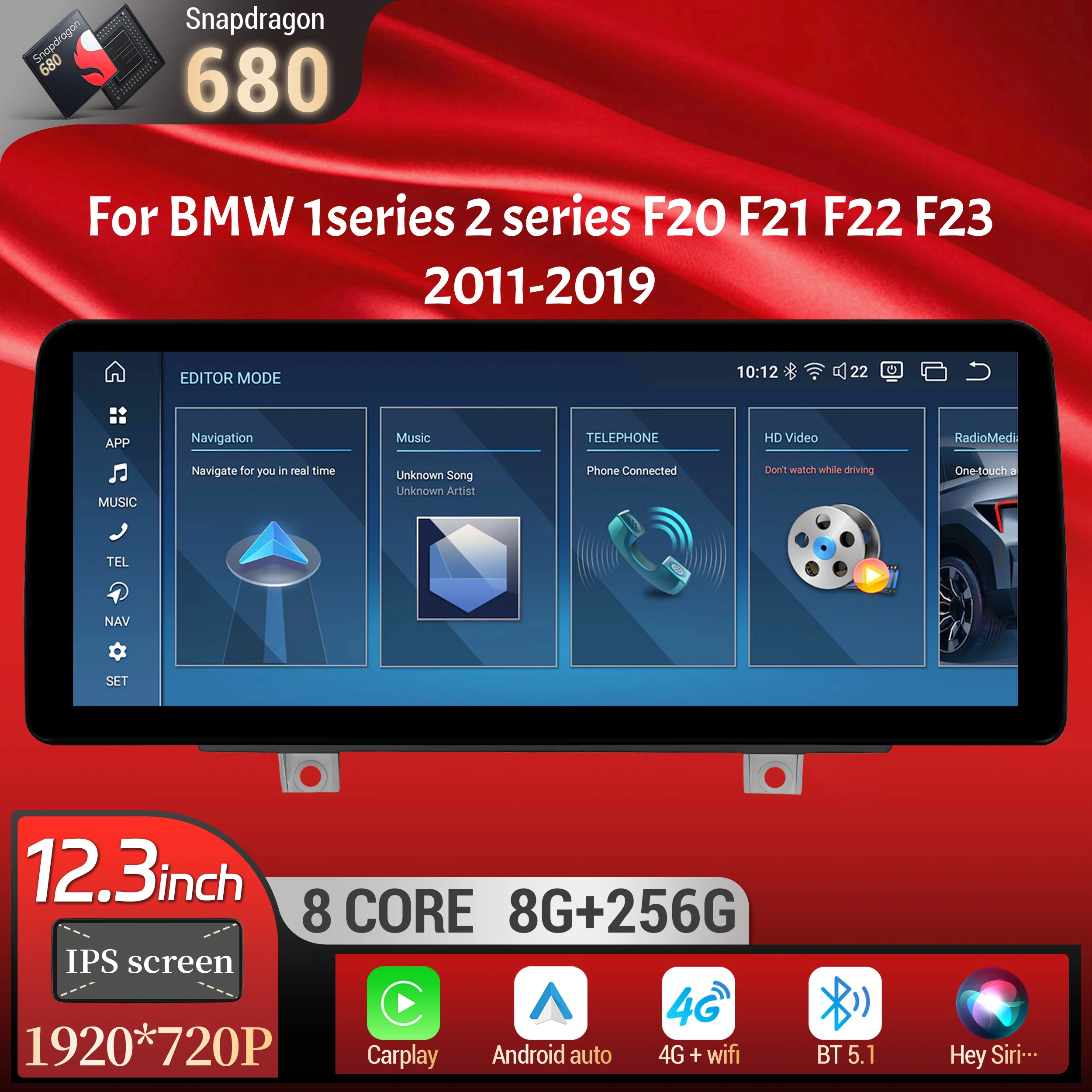 12.3 inch Android 13 For BMW 1 series 2 series F20 F21 F22 F23 2011-2019 Car Radio 4G GPS Wireless Carplay Snapdragon 680 Screen