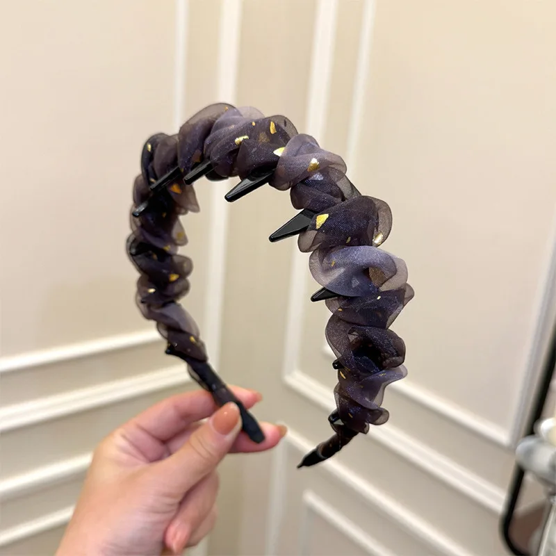 

Casual Seersucker Wrapped Toothed Headband for Women with Fluffy High Skull Organza Pressed Hair Headband Hair Bands for Girls