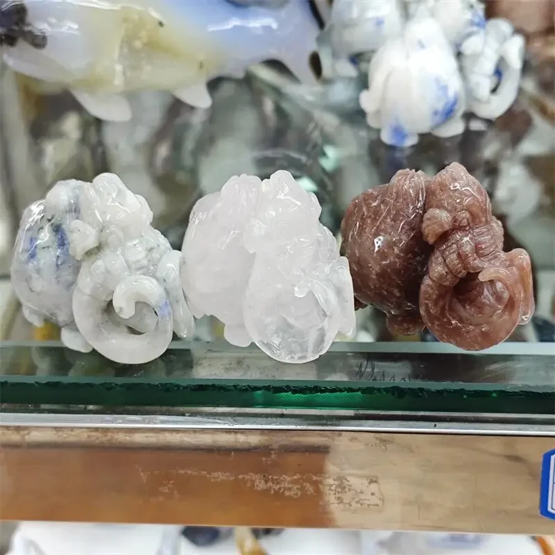 Natural Quartz Stone Mammoth Carving Healing Fengshui Stones Reiki Home Room Decoration Holiday Gift 1PCS