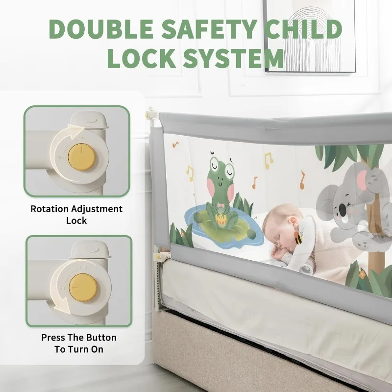 Trilho de cama para crianças, 3 peças, guarda de trilho de cama de bebê, 25 de altura, 3 em 1, colchão dobrável de 2 ''-11,8 '' (cinza com padrão de coala, king)