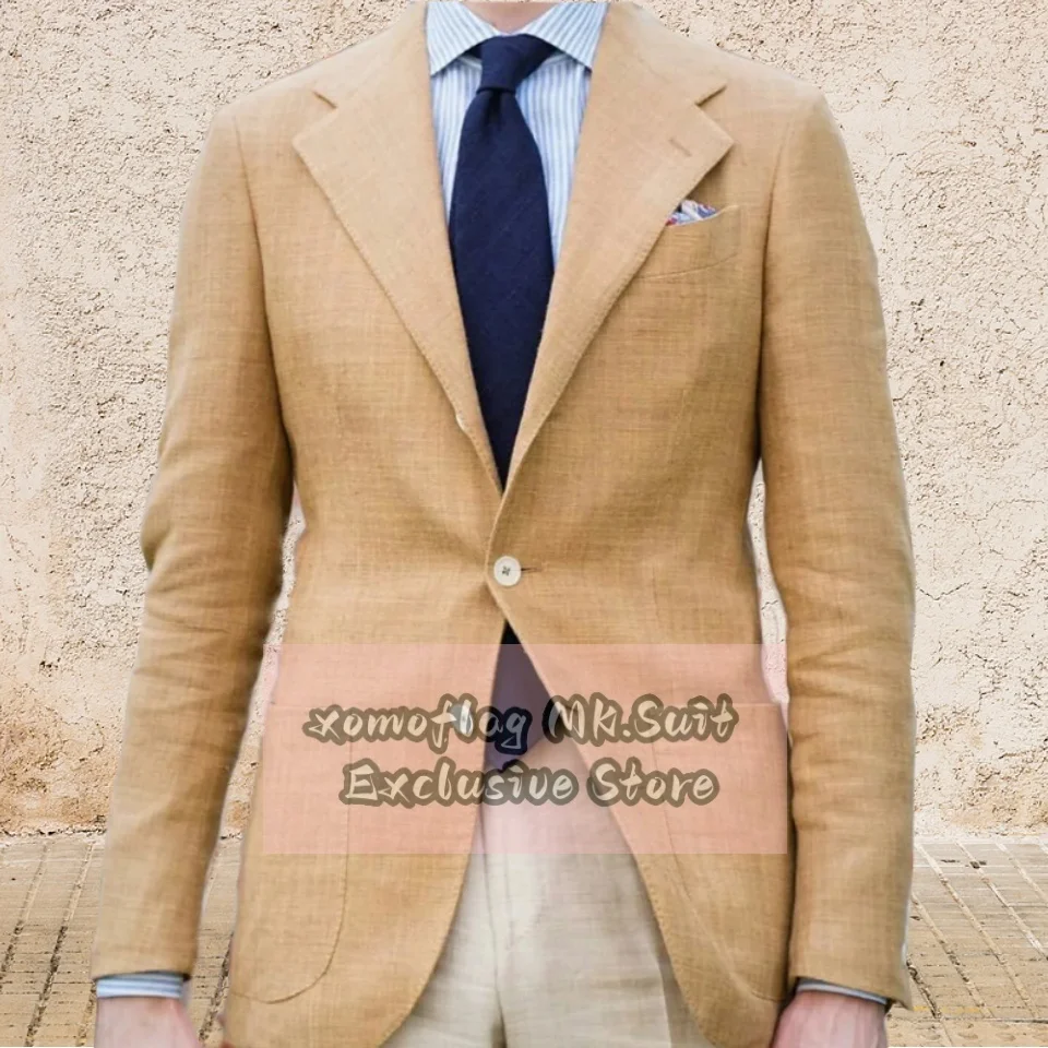 Men's Slim Fit Linen Blazer Breathable Summer Breathable Wedding Jacket Beach Fashion Casual Mens Coat