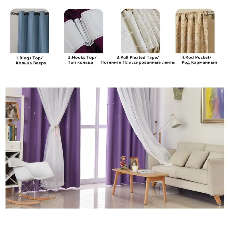 Purple Window Curtain Living Room Two Layers Bedroom Star Custom Made Curtains For Kitchen Home Decor Curtains