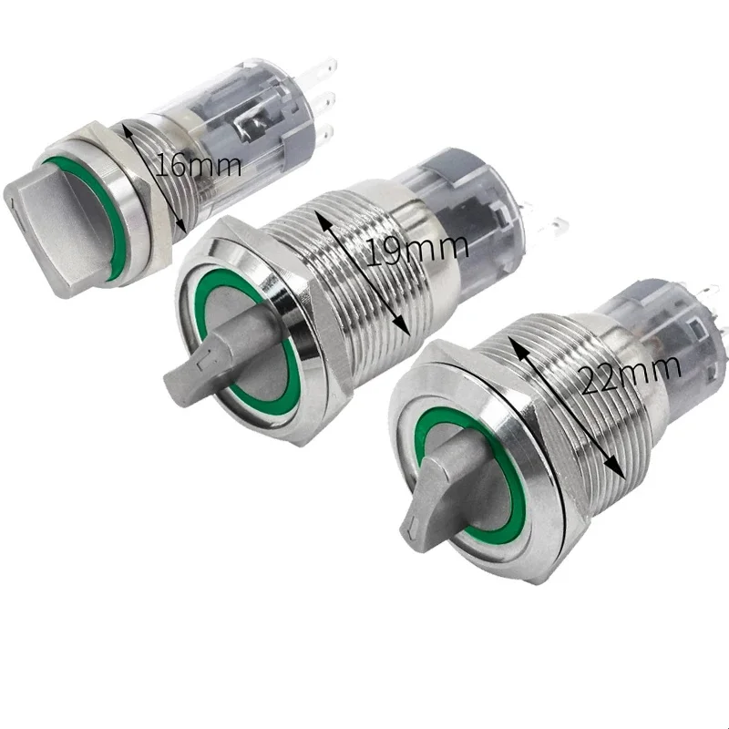 22mm Self-return Momentary Self-locking Fixation Waterproof DPDT Illuminated Metal Selector Rotary Switch 2/3 Position with