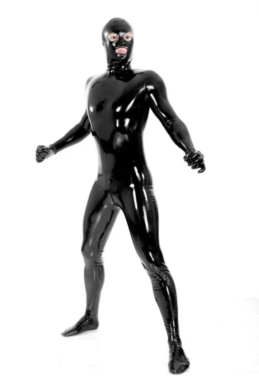 Classic Style 100% Latex Pure Black Cool Catsuit Full Body Suit Rubber Tights Halloween Size XS-XXL