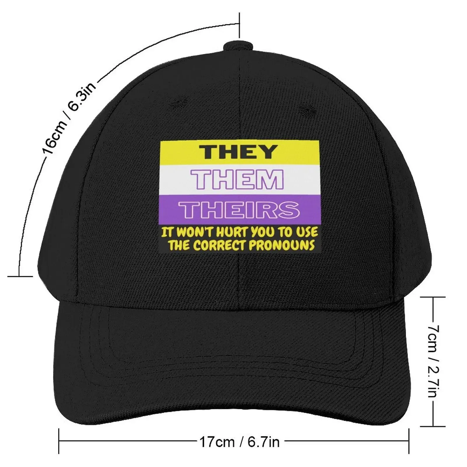 They, Them, Theirs It won't hurt you to use the correct pronouns non binary flag Baseball Cap Brand Man cap Boy Women's