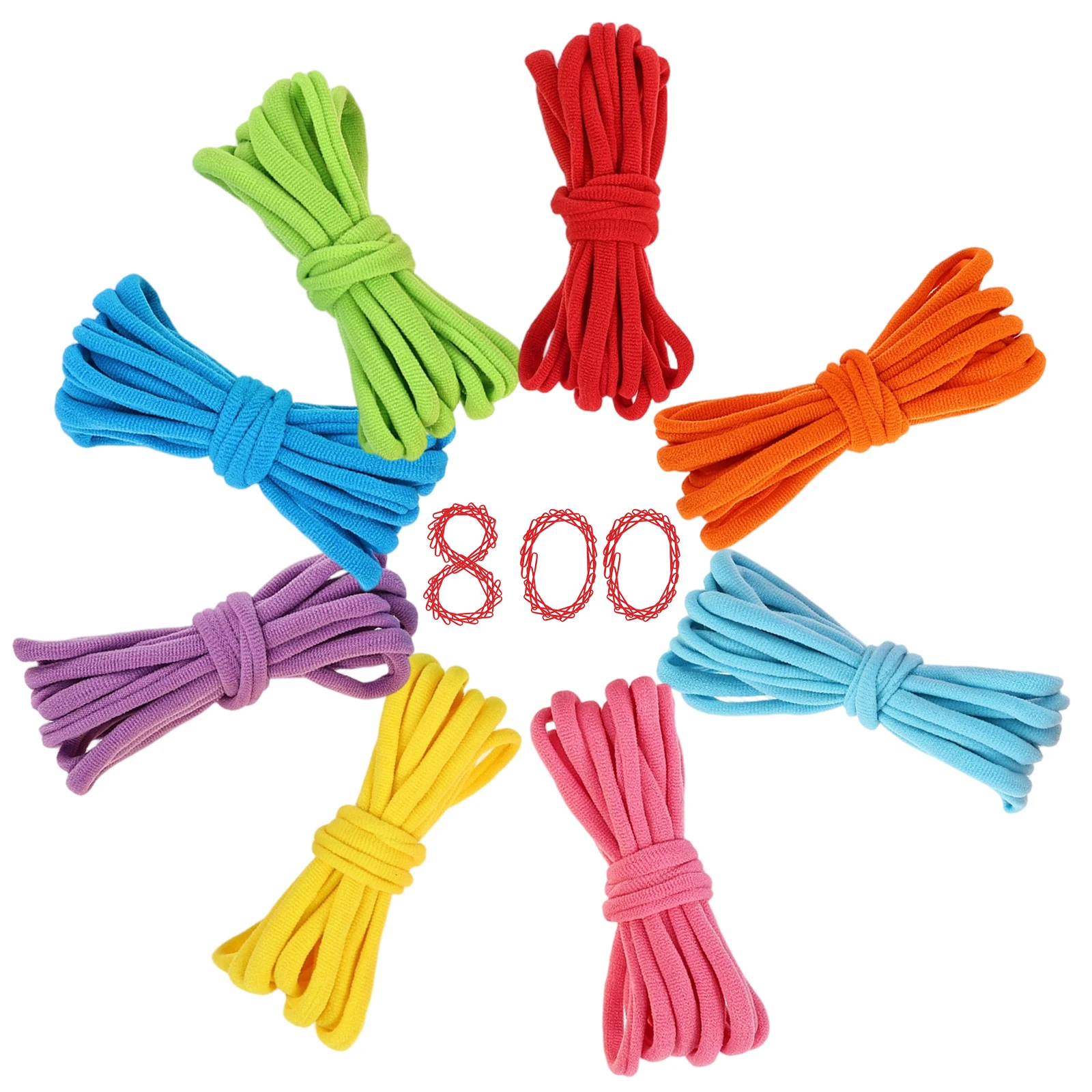 

800Pcs Refill Loops for 7 Inch Weaving Machine Elastic Braided Rope 8 Color Potholder Loops Elastic Polyester DIY Craft Bands