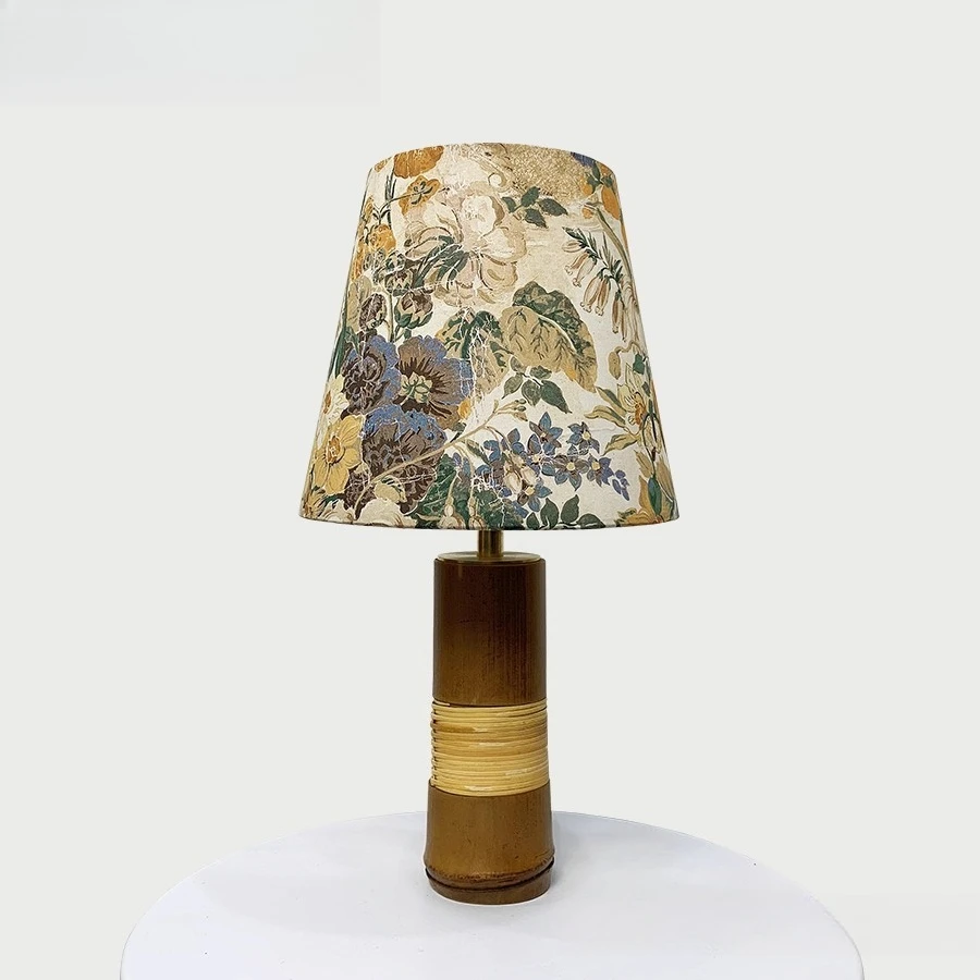Natural Rattan & Imported Fabric Table Lamp: Mid-Century Rustic Ambiance Lighting