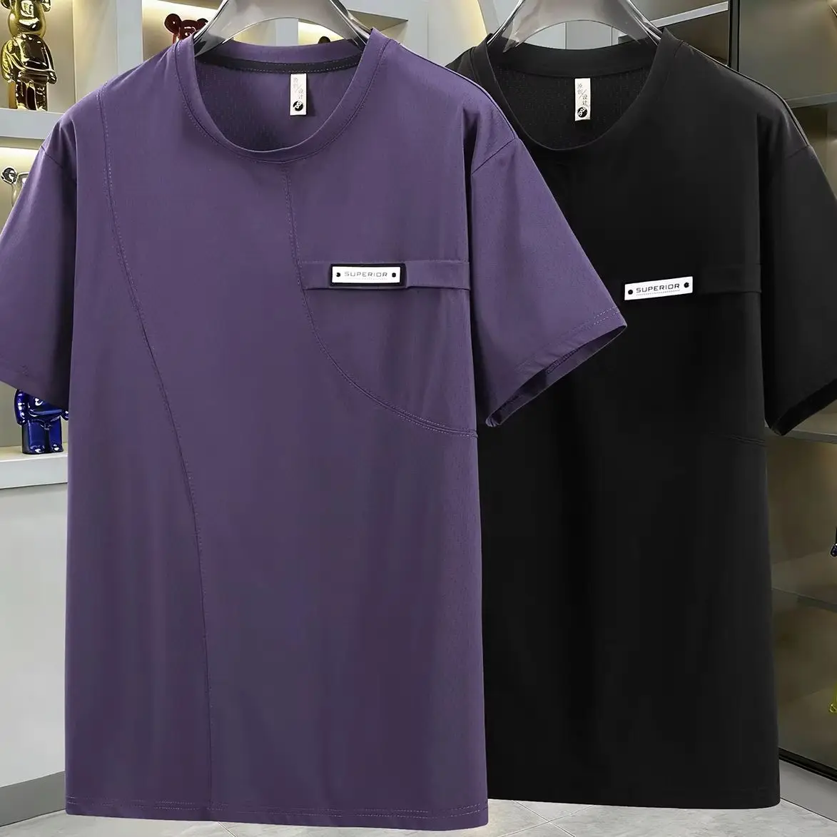 Men's Ice Silk Quick Dry T-shirt Casual Oversized Short Sleeve Tee Summer Breathable Mesh Streetwear Tops 