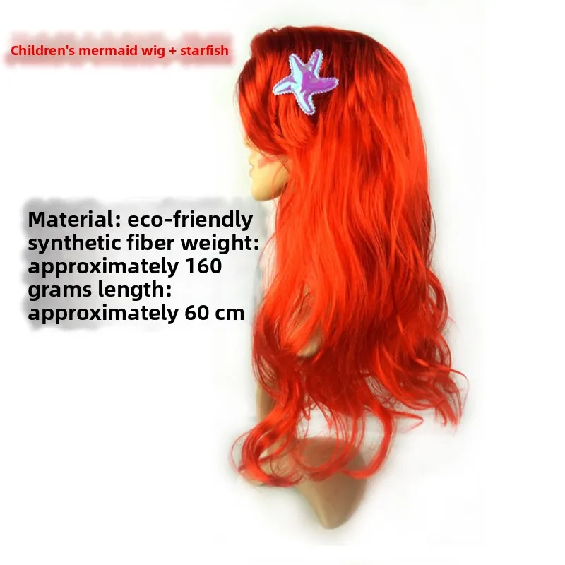 Anime loween Cosplay perruque petite sirène Princ longue rouge friser cheveux perruque fibre de Polyester 00% Costume chinois traditionnel