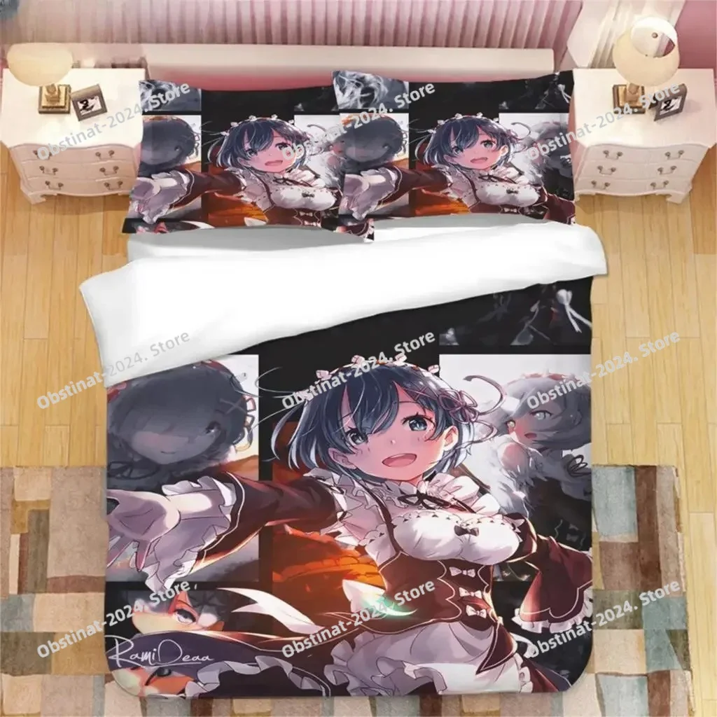 

Japanese Anime Kawaii Ram Rem 3D Bedding Set Printed Bed Set Duvet Cover Sheet Pillowcase Soft Quilt Cover Full Queen King Size