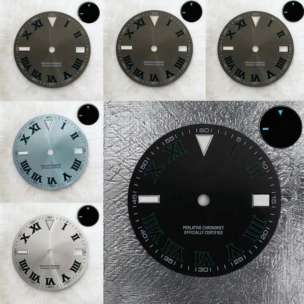 

28.5mm S Logo Dial Fit NH35/NH36/4R/7S Movement Ice Blue Luminous Epipremnum Sunburst Dial High Watch Modification Accessories