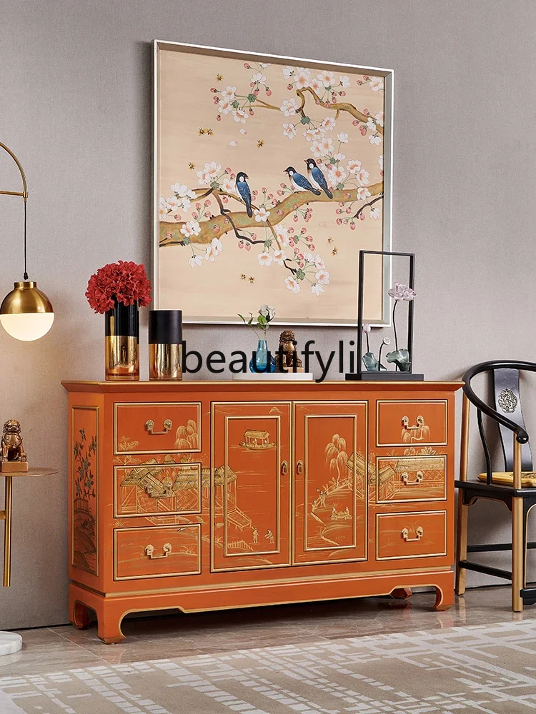 

ss CFrench retro orange green modern light luxury Chinese art dining side cabinet against the wall Xuanguantai living room locke