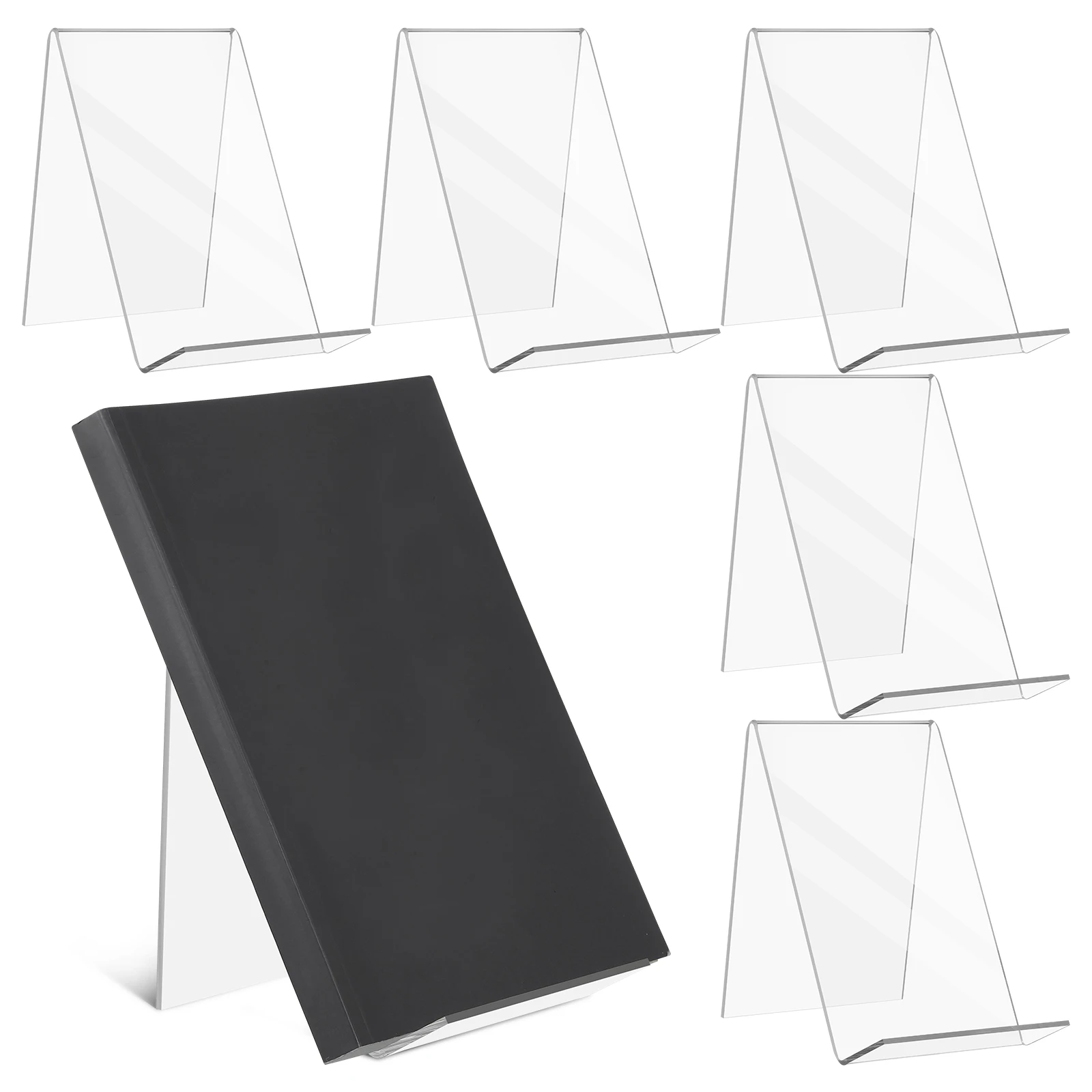 

6 pcs Book Display Stand Transparent Acrylic Sturdy Clear Design Stable Magazine Holder Document Rack Office File Storage