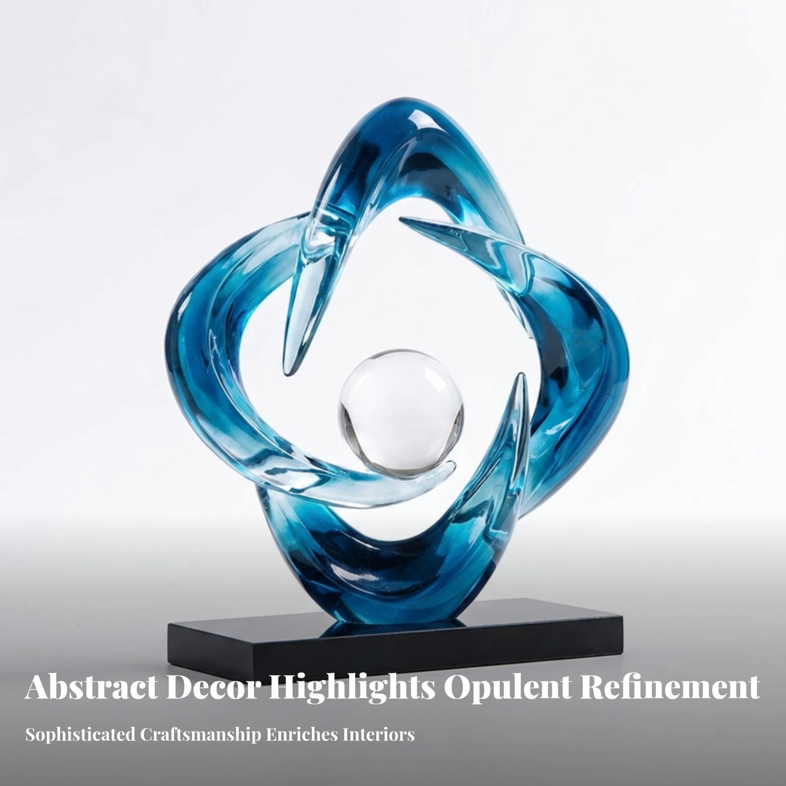 Four-Loop Loop Ornament Interwoven Clear Sphere Sculpture Modern Crystal Sphere Decor Geometric Design