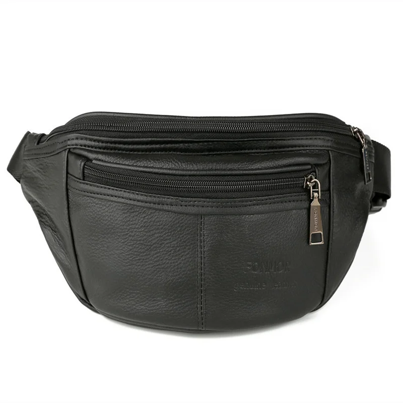 Business Genuine Leather Men's Waist Pack Cowhide Chest Bag Casual Fanny Pack Male Shoulder Messenger Bag Sports Belt Bag