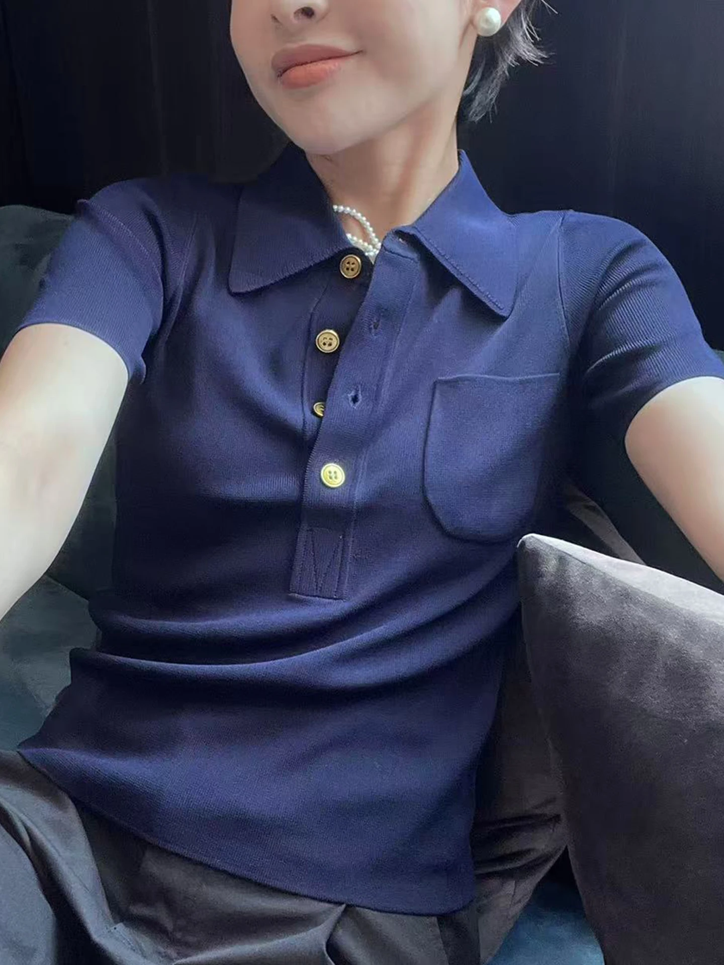 

Женский повседневный вязаный топ с коротким рукавом: модный, универсальный, удобный для города, незаменимый для лета